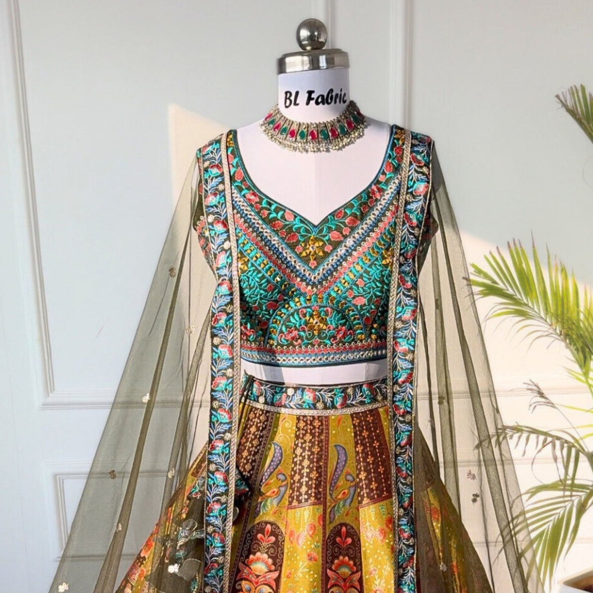 Mehendi color Mirror & Sequence Embroidery work Designer Lehenga with Mehendi choli for Any Function BL1494_Jacard_Mehendi