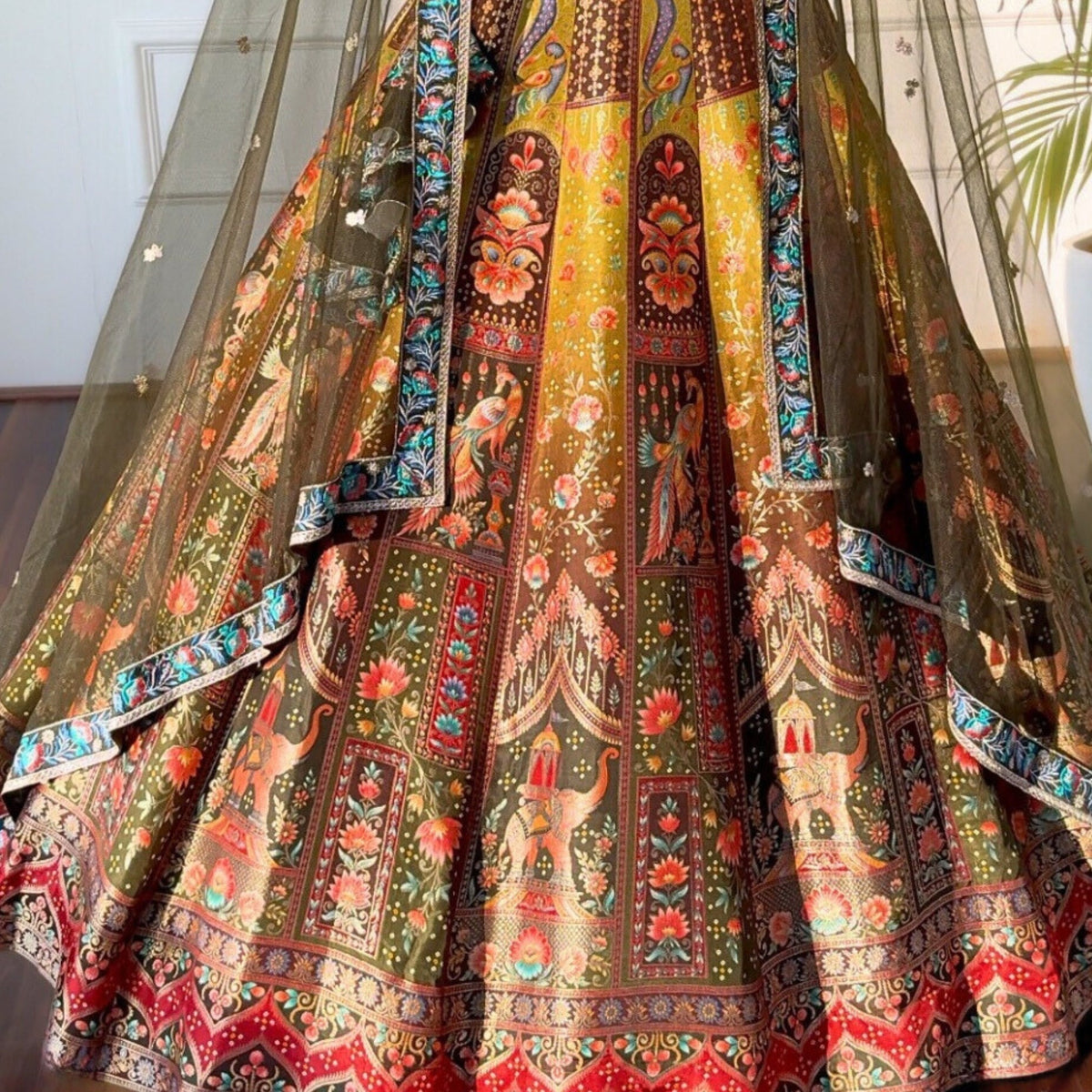 Mehendi color Mirror & Sequence Embroidery work Designer Lehenga with Mehendi choli for Any Function BL1494_Jacard_Mehendi