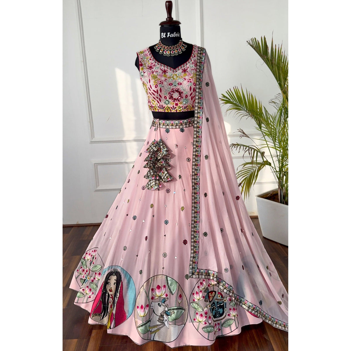 light Pink color Real Mirror Embroidery & Sequence work Designer Lehenga Choli for Wedding Function BL1495
