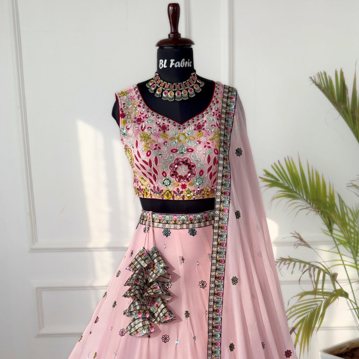 light Pink color Real Mirror Embroidery & Sequence work Designer Lehenga Choli for Wedding Function BL1495