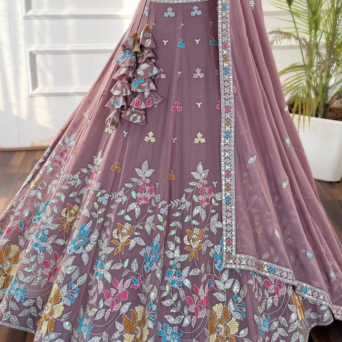 Rosy Peach color Sequence Embroidery work Designer Lehenga Choli for Wedding Function BL1500