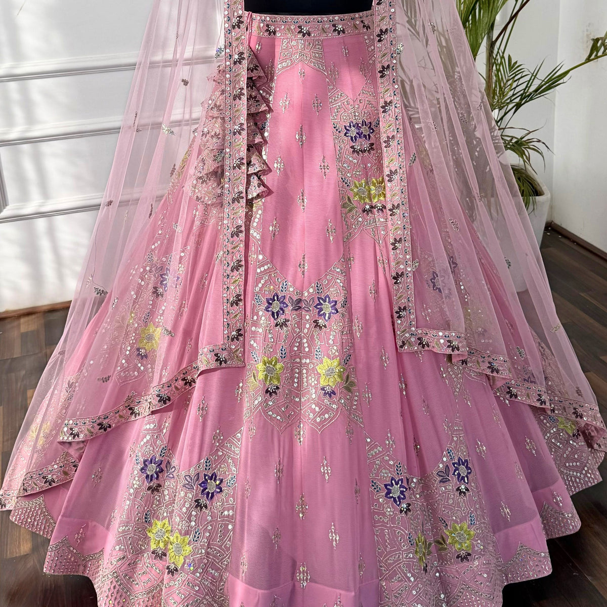 Light Pink color Sequence Embroidery work Designer Lehenga Choli for Wedding Function BL1506