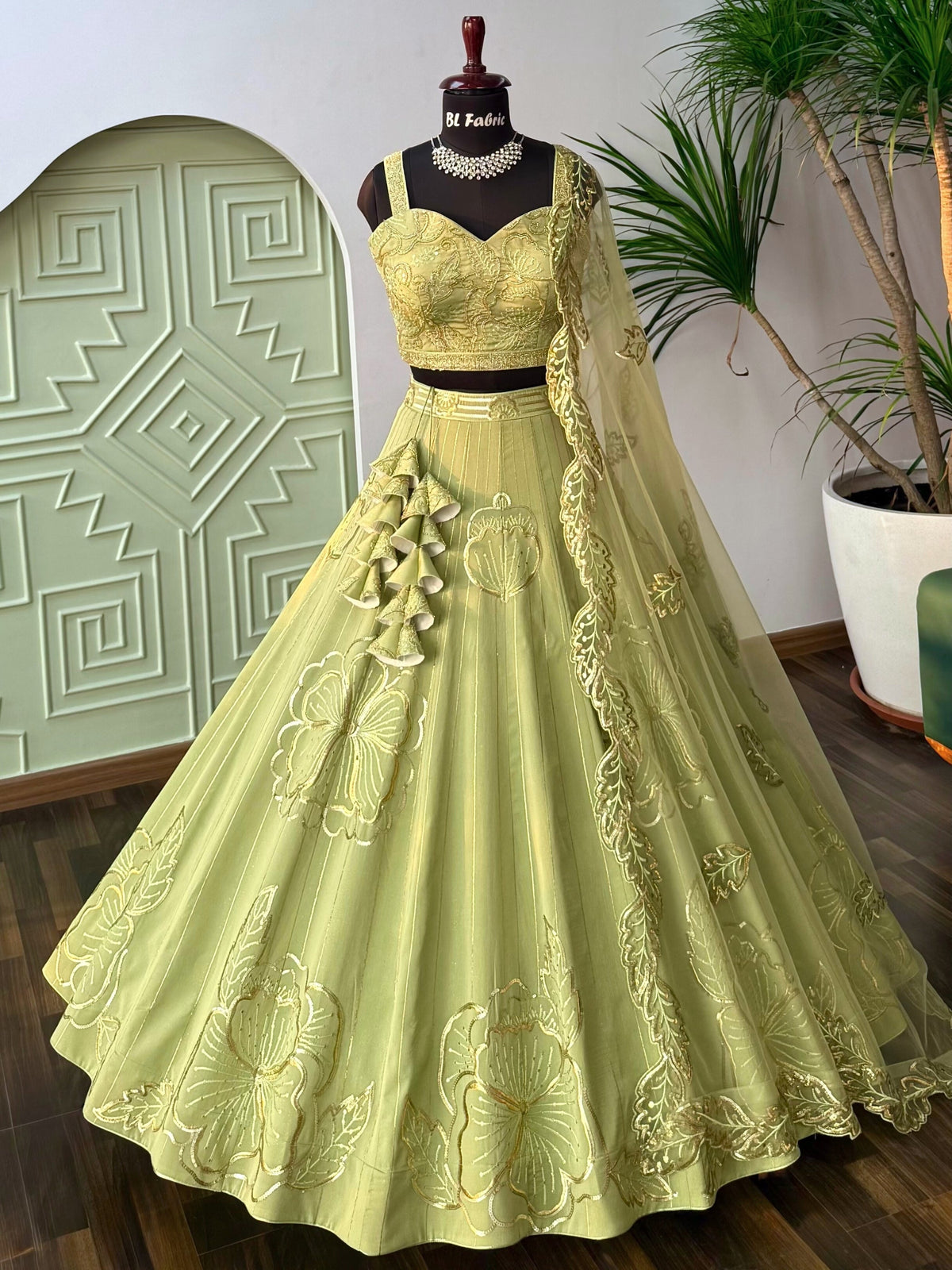 Parrot Green color Designer Sequence Embroidery work Lehenga choli BL1648