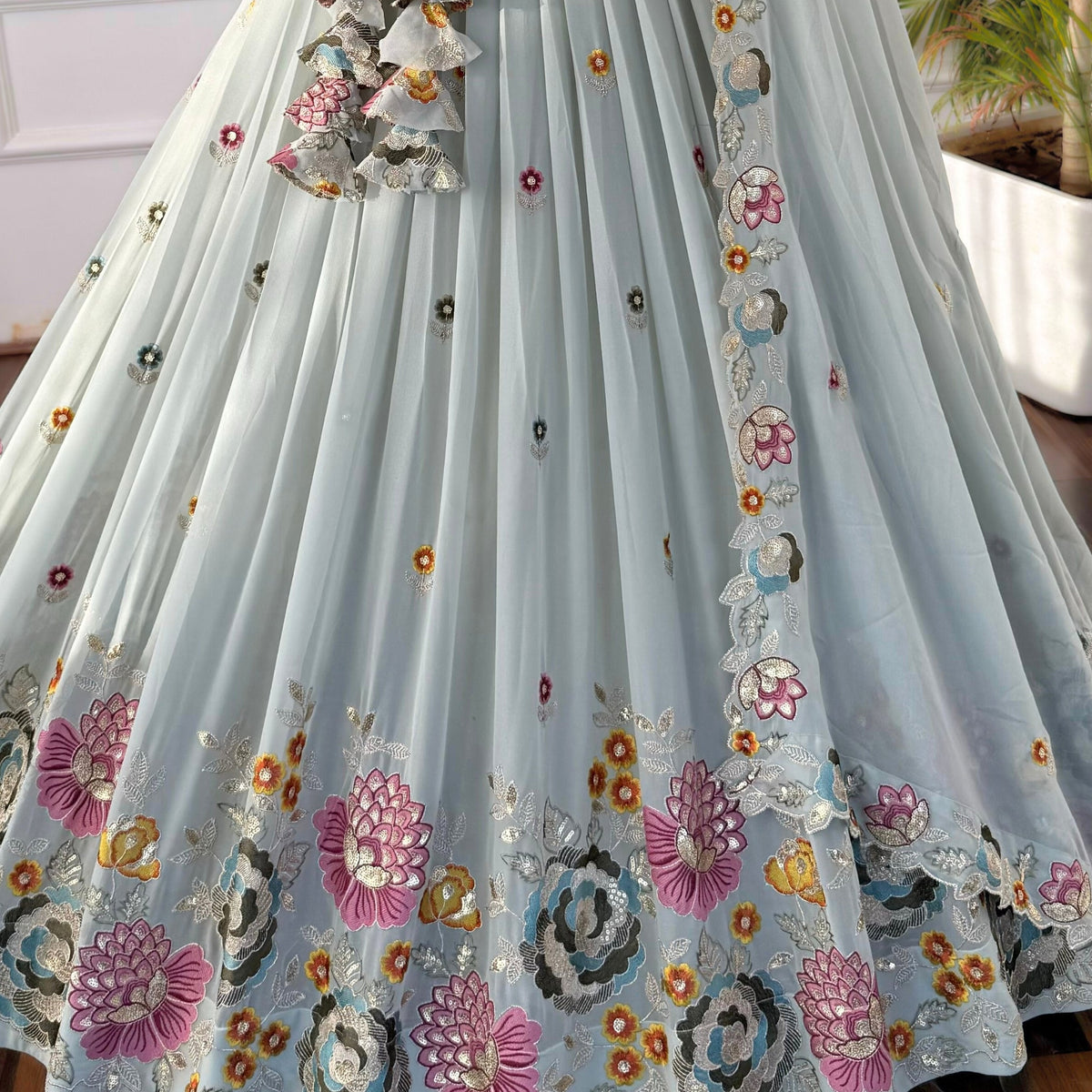 Pastal Green color Sequence Embroidery work Designer Lehenga Choli for Wedding Function BL1509