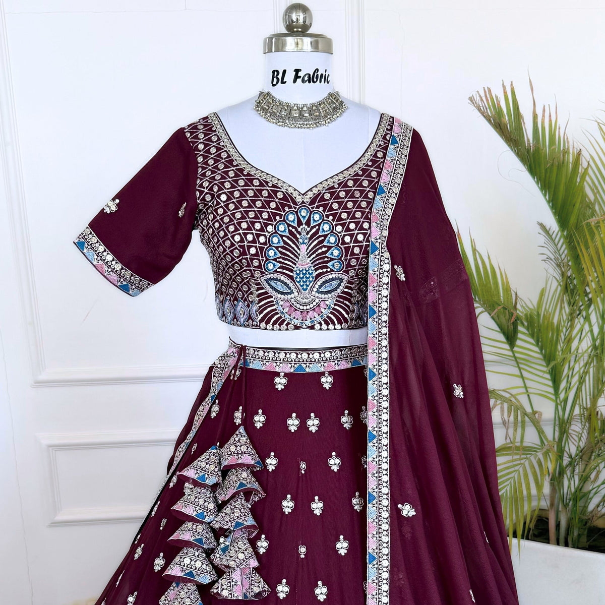 Solid Maroon color Sequence Embroidery work Designer Lehenga Choli for Wedding Function BL1511