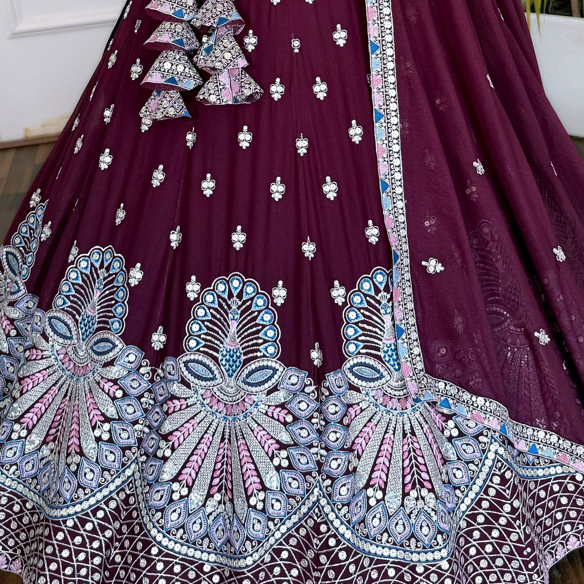 Solid Maroon color Sequence Embroidery work Designer Lehenga Choli for Wedding Function BL1511