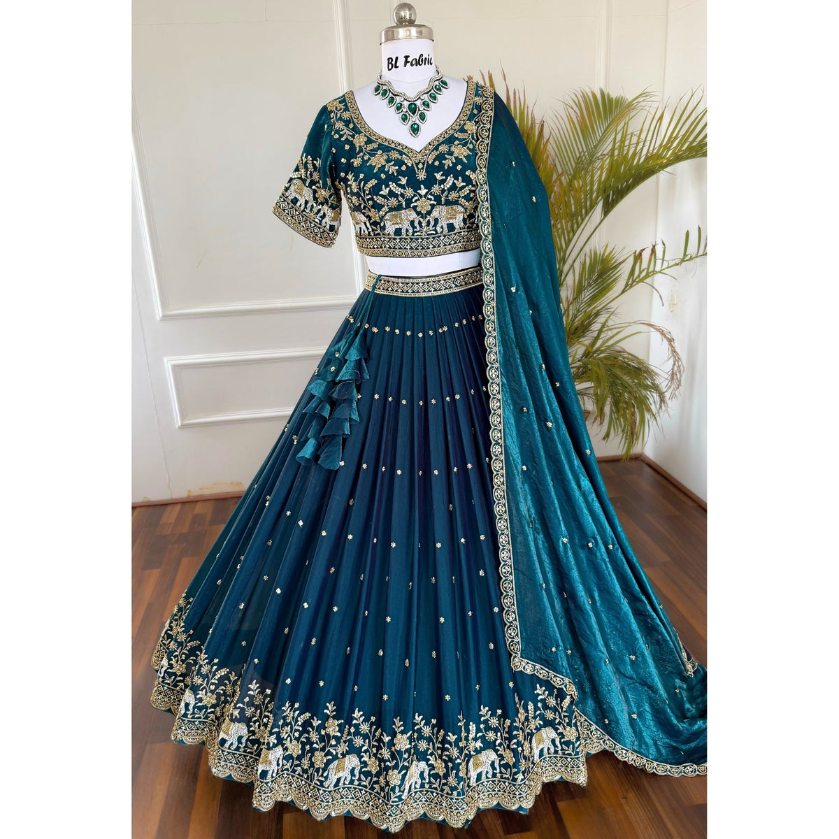 Mid Green color Bids Embroidery work Designer Lehenga Choli for Wedding Function BL1514