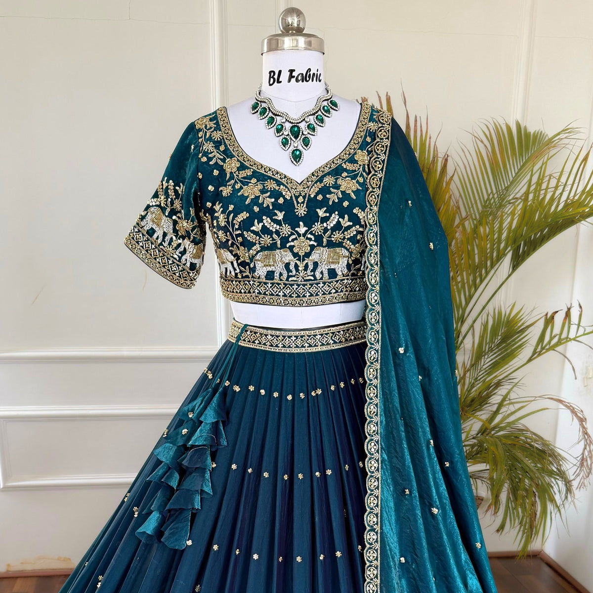 Mid Green color Bids Embroidery work Designer Lehenga Choli for Wedding Function BL1514