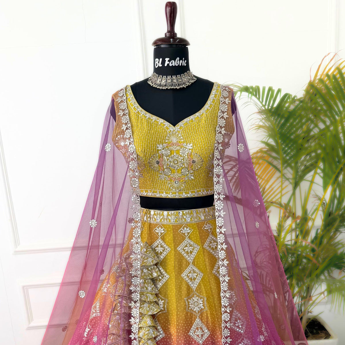 Shadding Yellow Pink color Sequence Embroidery work Designer Lehenga Choli for Wedding Function BL1524
