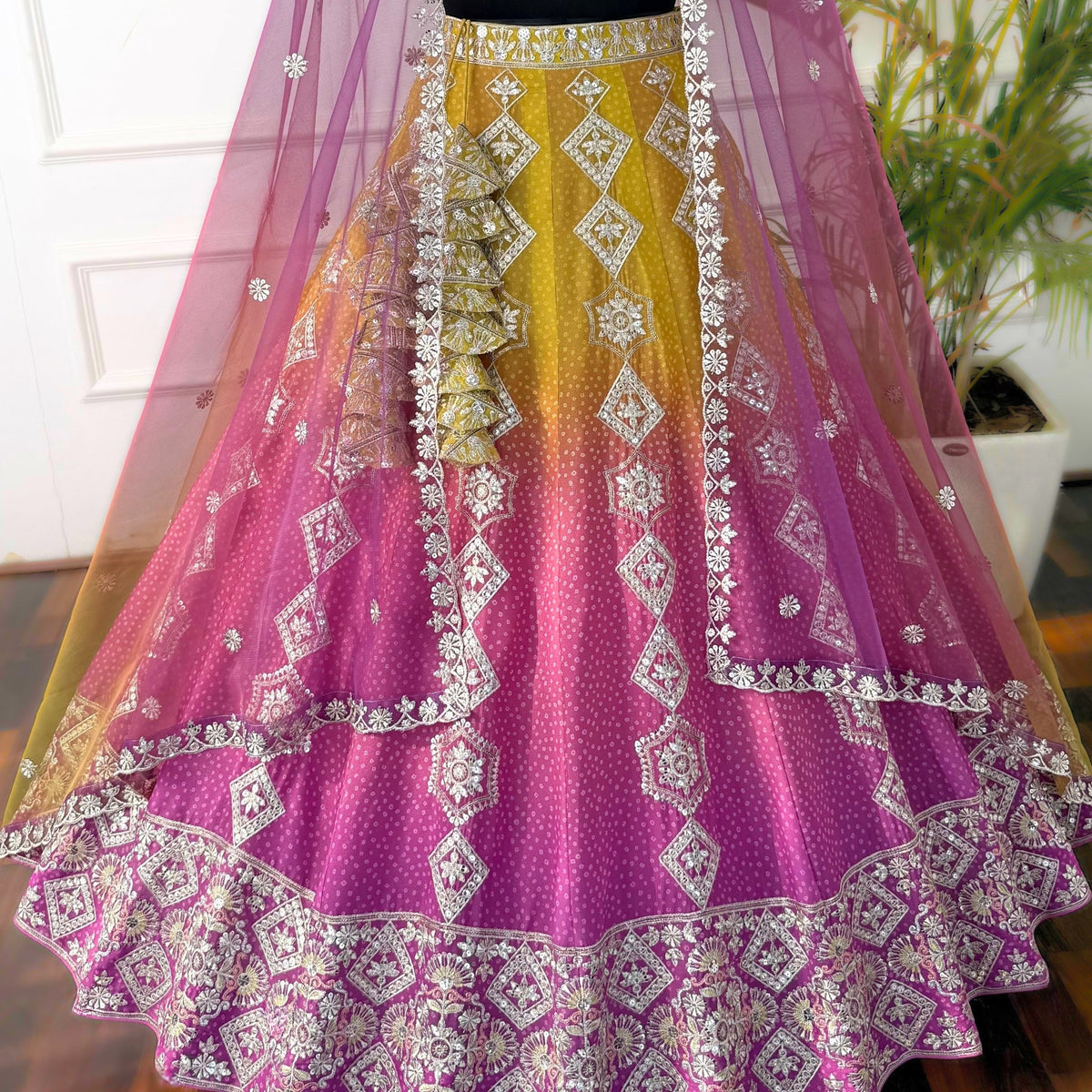 Shadding Yellow Pink color Sequence Embroidery work Designer Lehenga Choli for Wedding Function BL1524