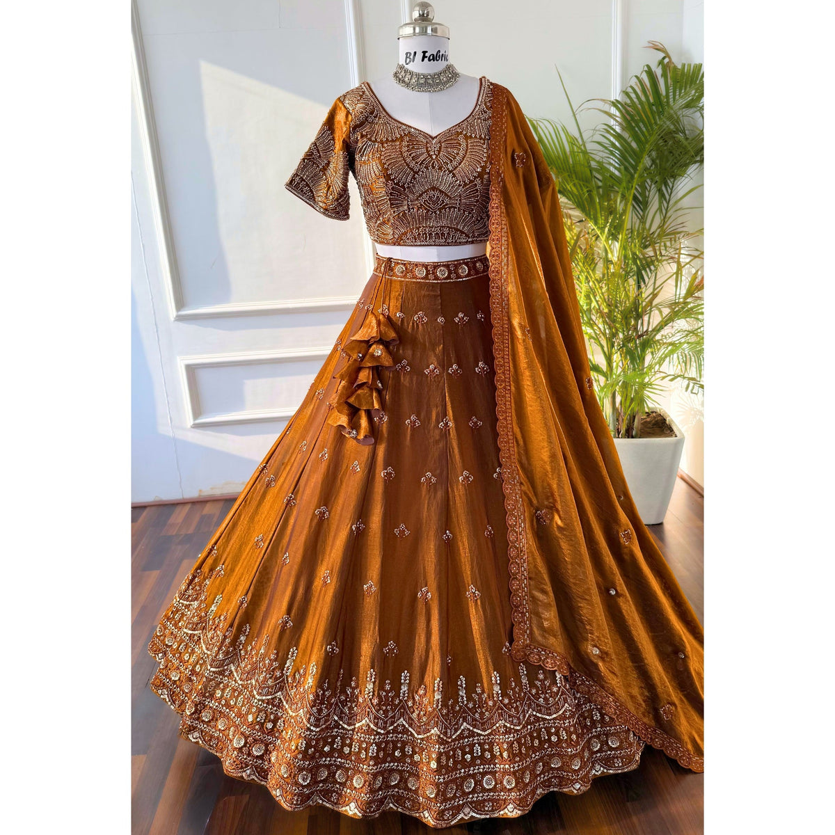 Brown color Hand Embroidery work Designer Lehenga Choli BL1527