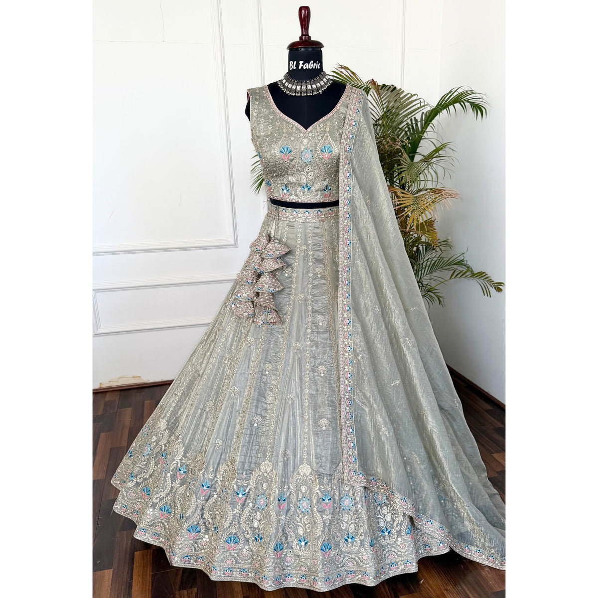 Light Grey color Zari Embroidery work Designer Lehenga Choli BL1528