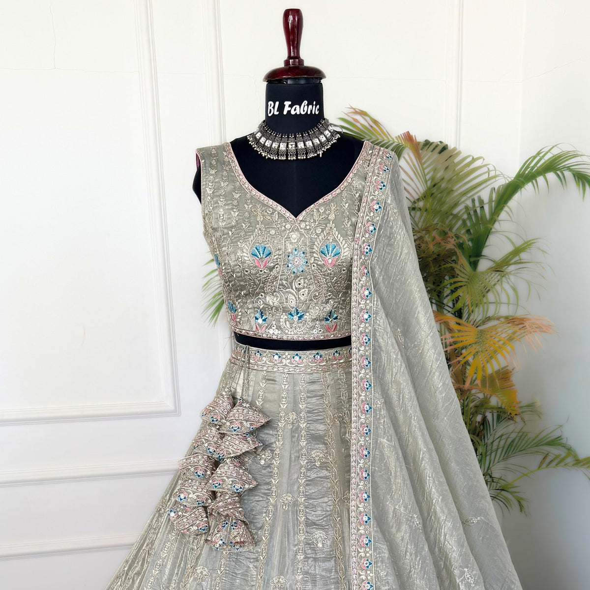 Light Grey color Zari Embroidery work Designer Lehenga Choli BL1528