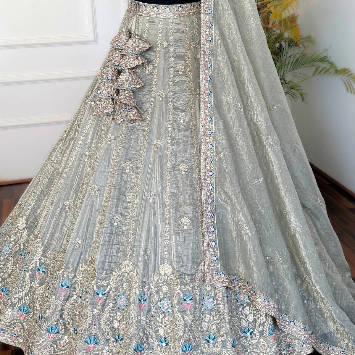 Light Grey color Zari Embroidery work Designer Lehenga Choli BL1528