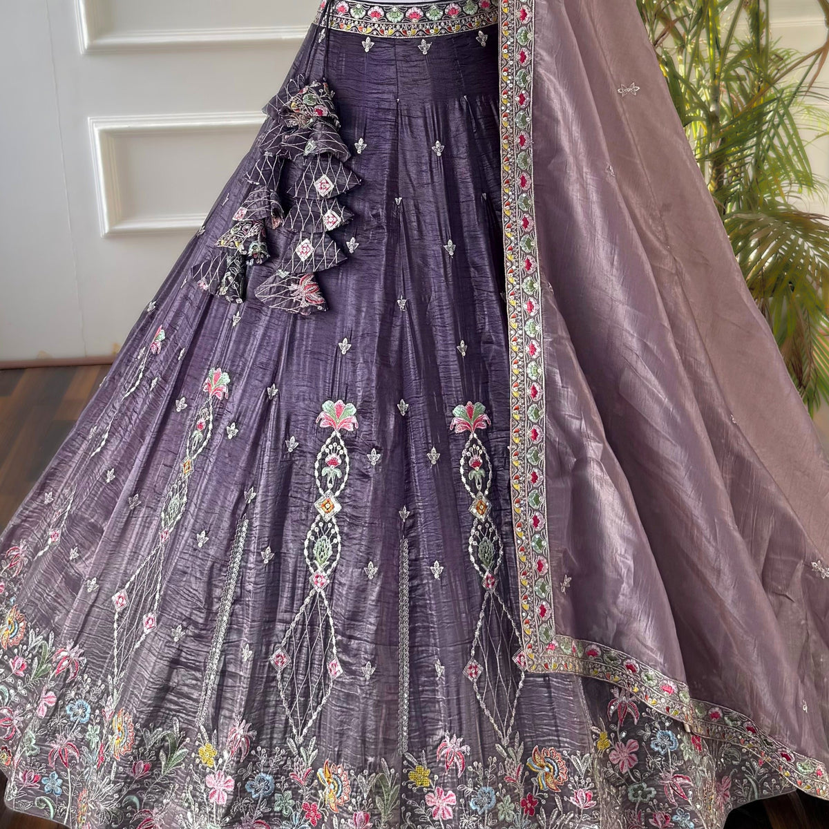 Shadding Purple color Zari Embroidery work Designer Lehenga Choli BL1529