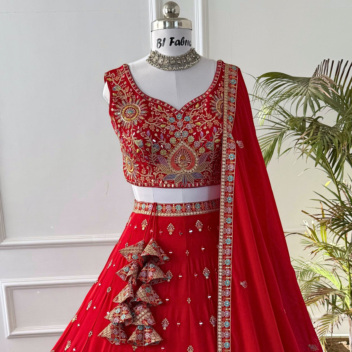 Red color Real Mirror & Sequence Embroidery work Designer Lehenga Choli for Wedding Function BL1533