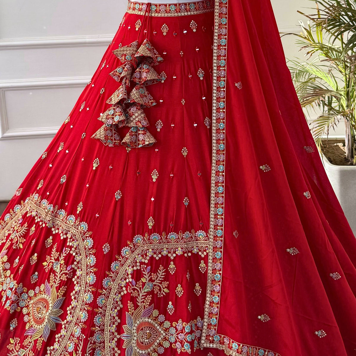 Red color Real Mirror & Sequence Embroidery work Designer Lehenga Choli for Wedding Function BL1533