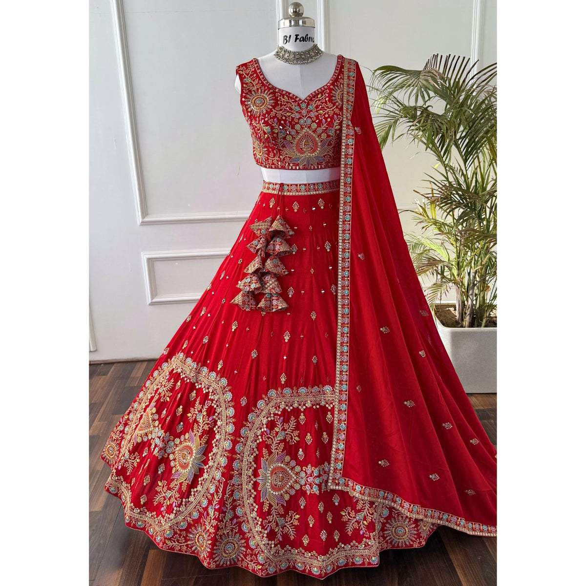 Red color Real Mirror & Sequence Embroidery work Designer Lehenga Choli for Wedding Function BL1533