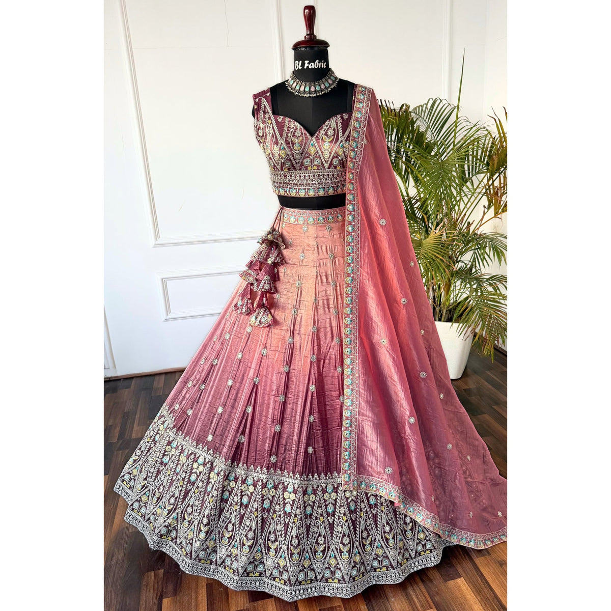 Shadding Peach color Zari Embroidery work Designer Lehenga Choli BL1535