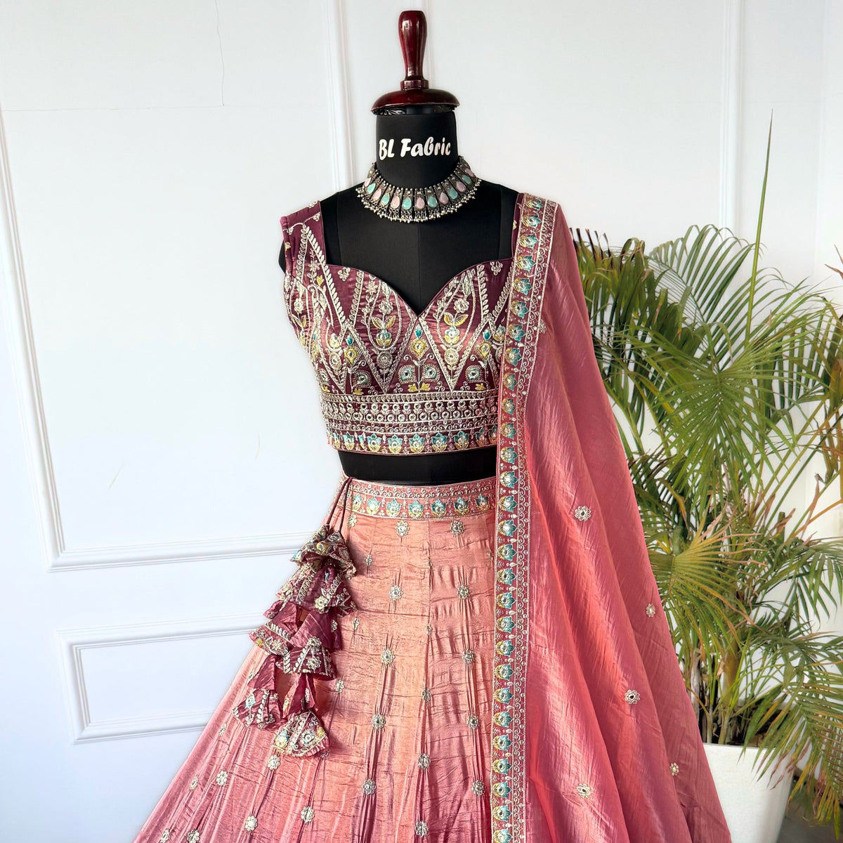 Shadding Peach color Zari Embroidery work Designer Lehenga Choli BL1535