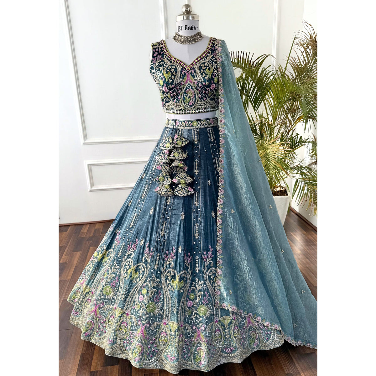 Shadding Grey color Zari Embroidery work Designer Lehenga Choli BL1536