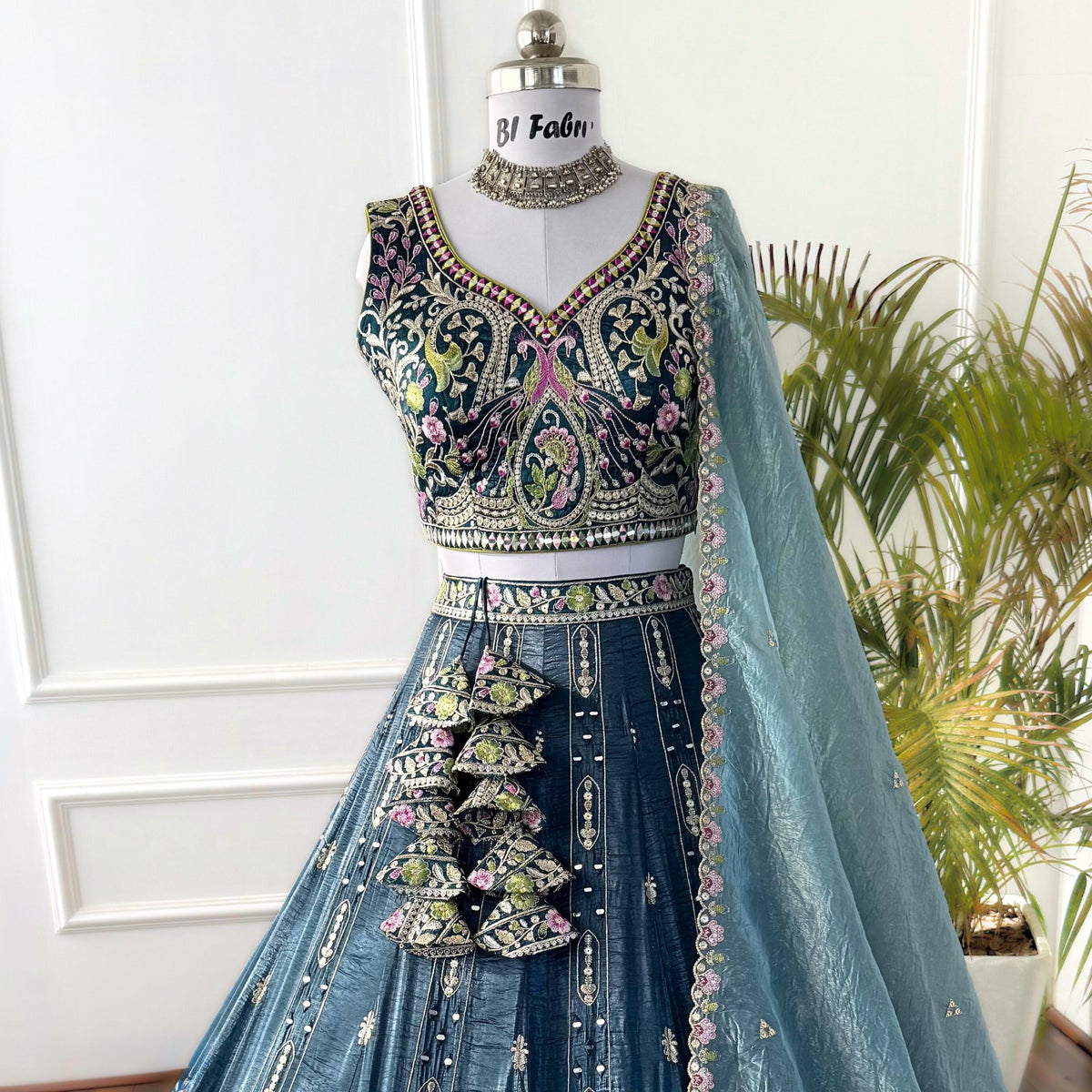 Shadding Grey color Zari Embroidery work Designer Lehenga Choli BL1536