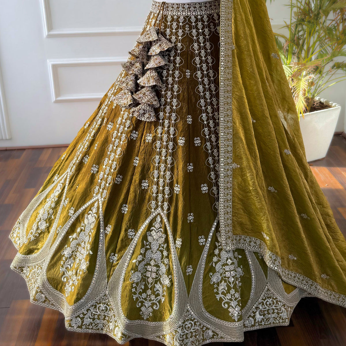 Shadding Mehendi color Real Mirror & Embroidery work Designer Lehenga Choli BL1539