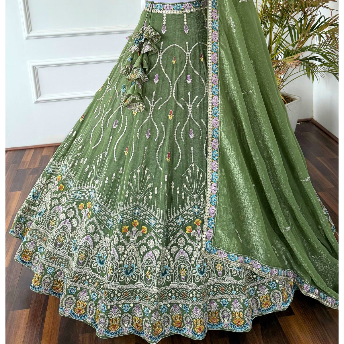 Light Green color Thread Embroidery work Designer Lehenga Choli BL1540