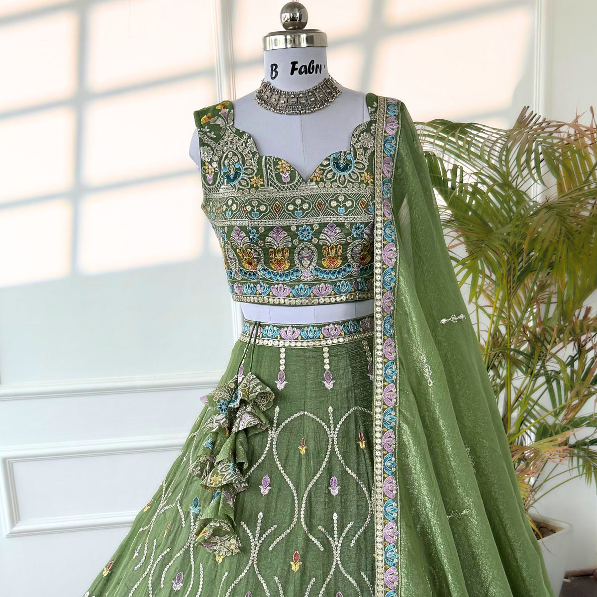 Light Green color Thread Embroidery work Designer Lehenga Choli BL1540