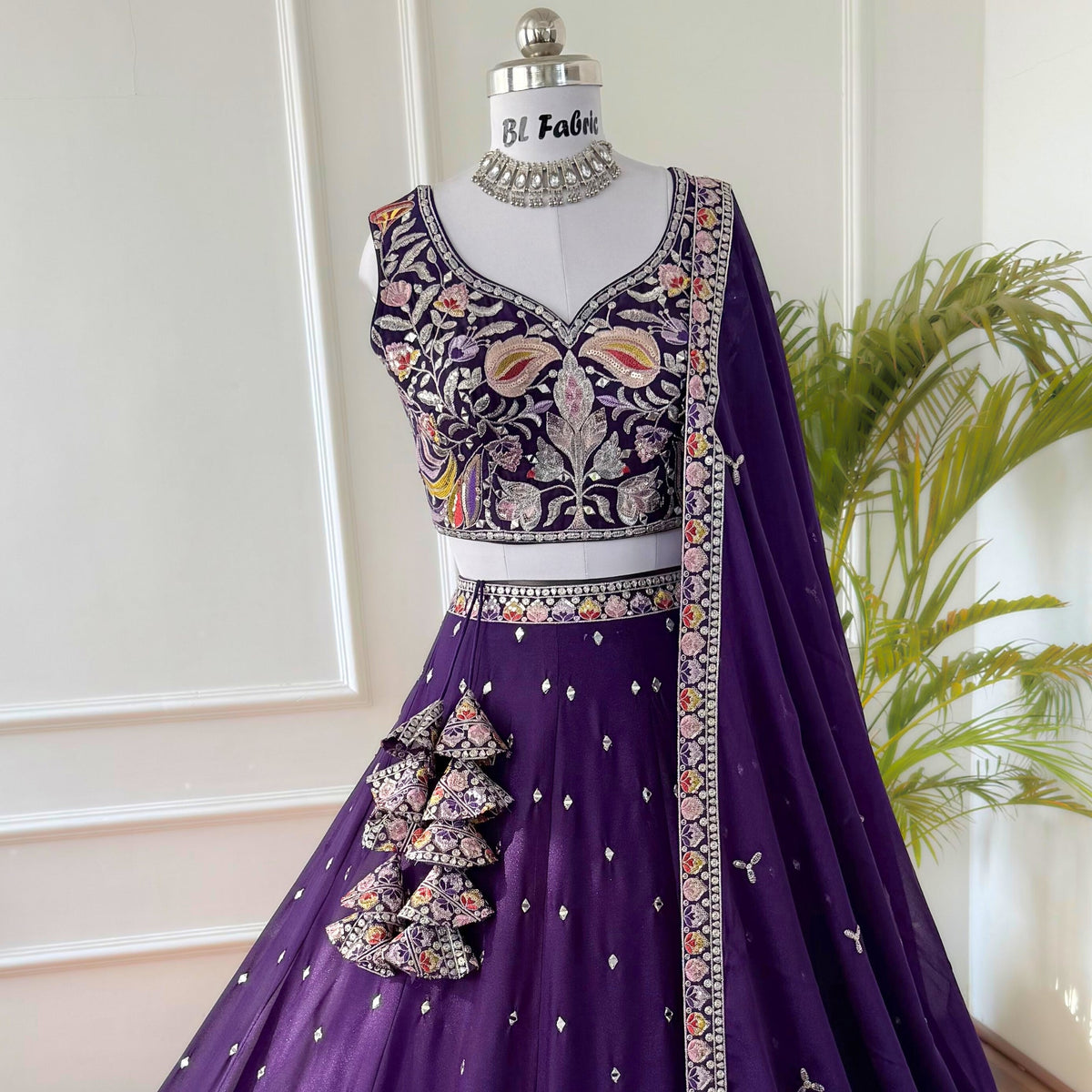 Purple color Real Mirror & Sequence Embroidery work Designer Lehenga Choli BL1543