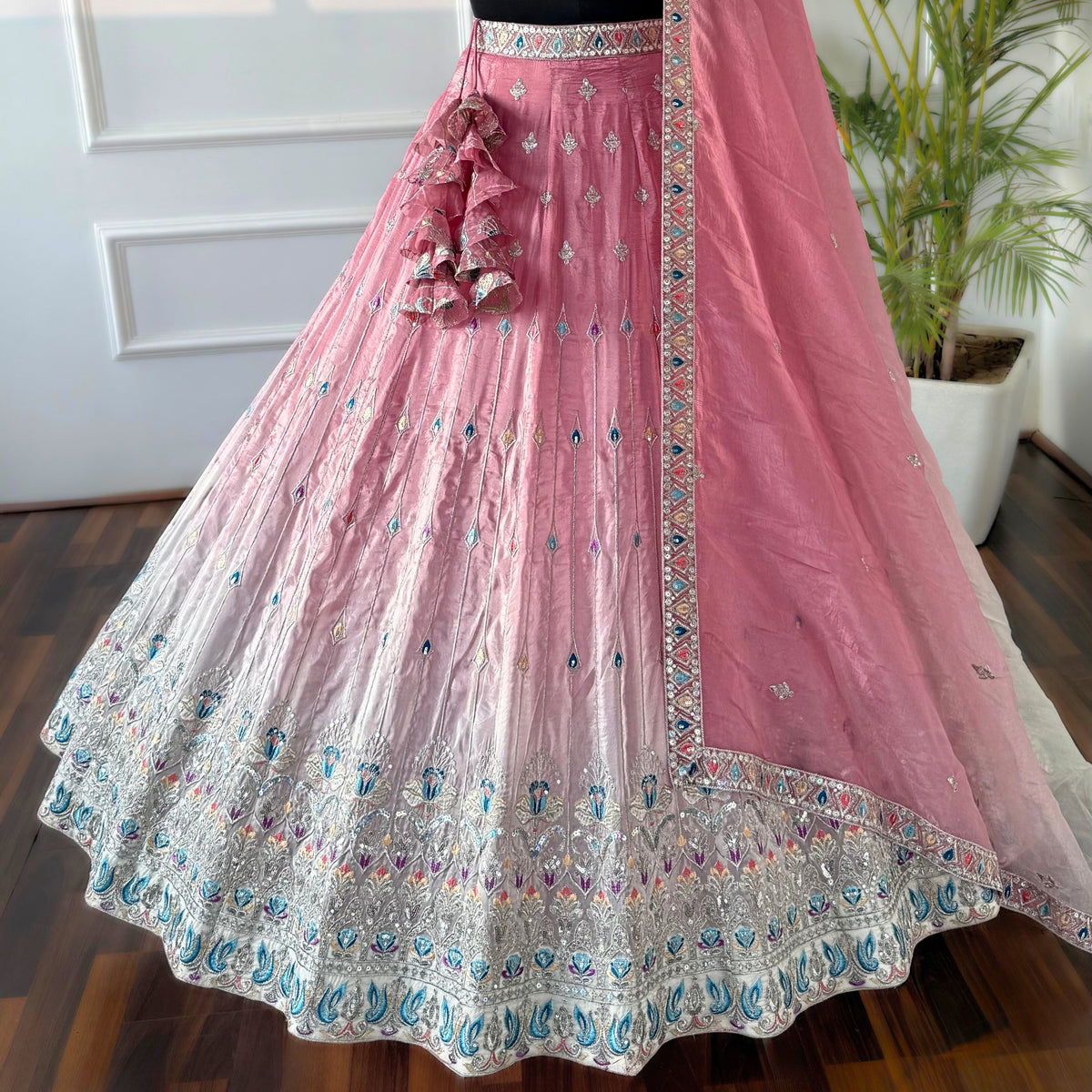 Shadding Pink White Lehenga color Zari Embroidery work Designer Lehenga Choli BL1544