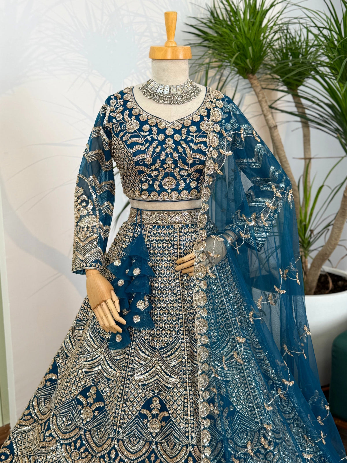 Firozi color Hand Embroidery work Designer Lehenga Choli for Wedding Function BL1612