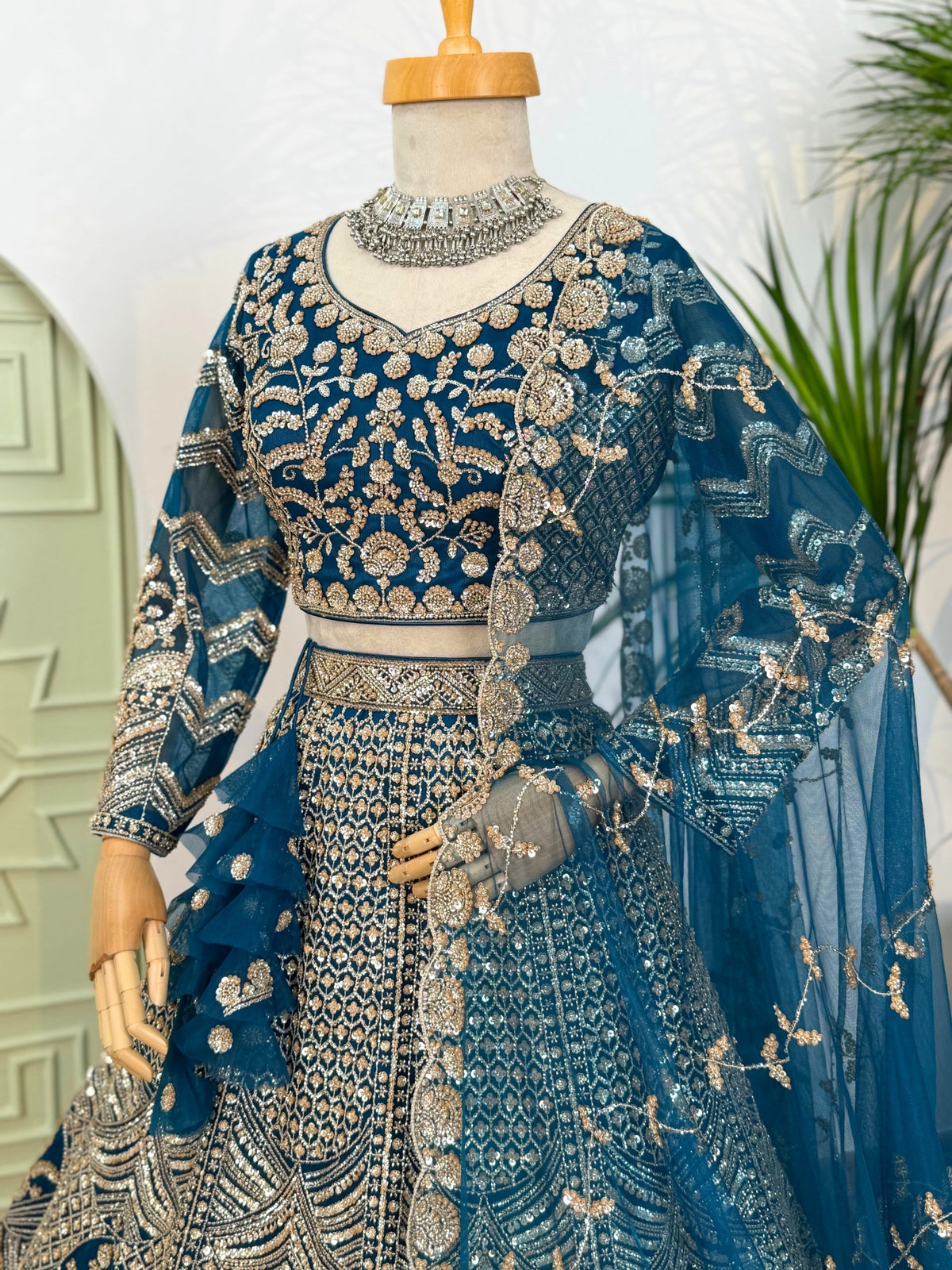 Firozi color Hand Embroidery work Designer Lehenga Choli for Wedding Function BL1612