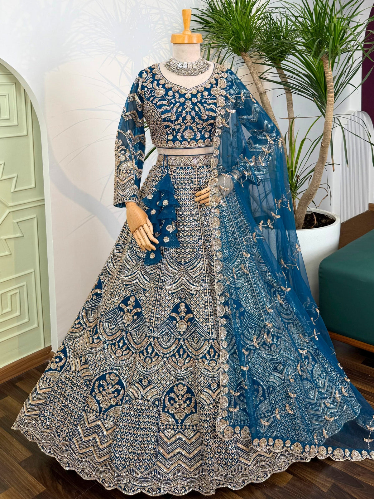 Firozi color Hand Embroidery work Designer Lehenga Choli for Wedding Function BL1612