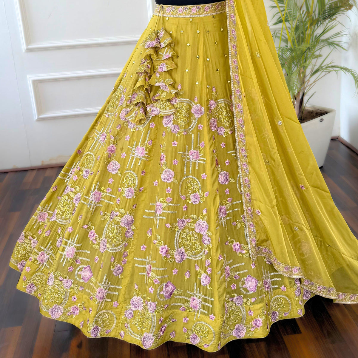 Yellow Lehenga color Zari Embroidery work Designer Lehenga Choli BL1545