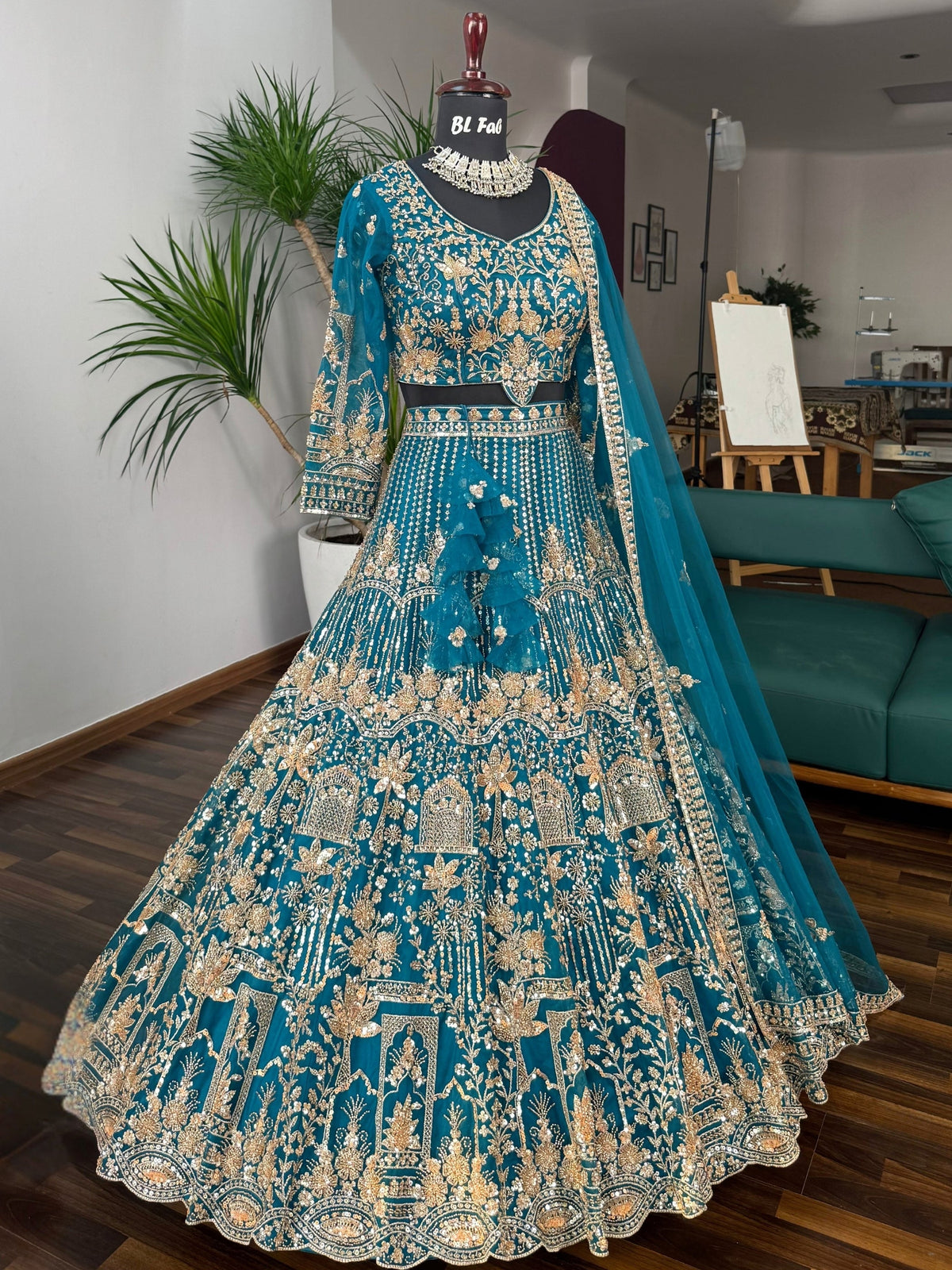 Firozi color Hand Embroidery work Designer Lehenga Choli for Wedding Function BL1616