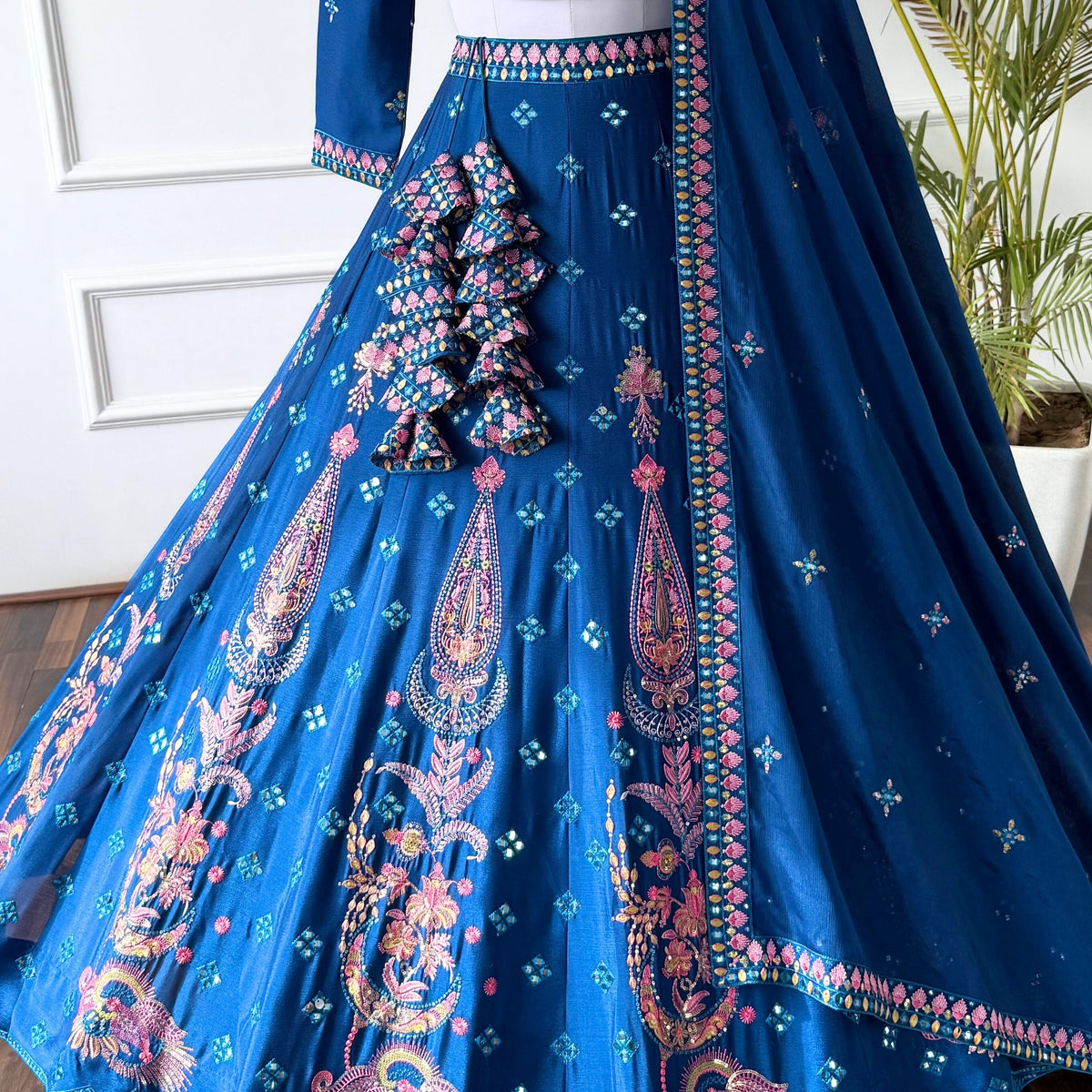 Firozi color Mirror & Sequence Embroidery work Designer Lehenga Choli BL1549