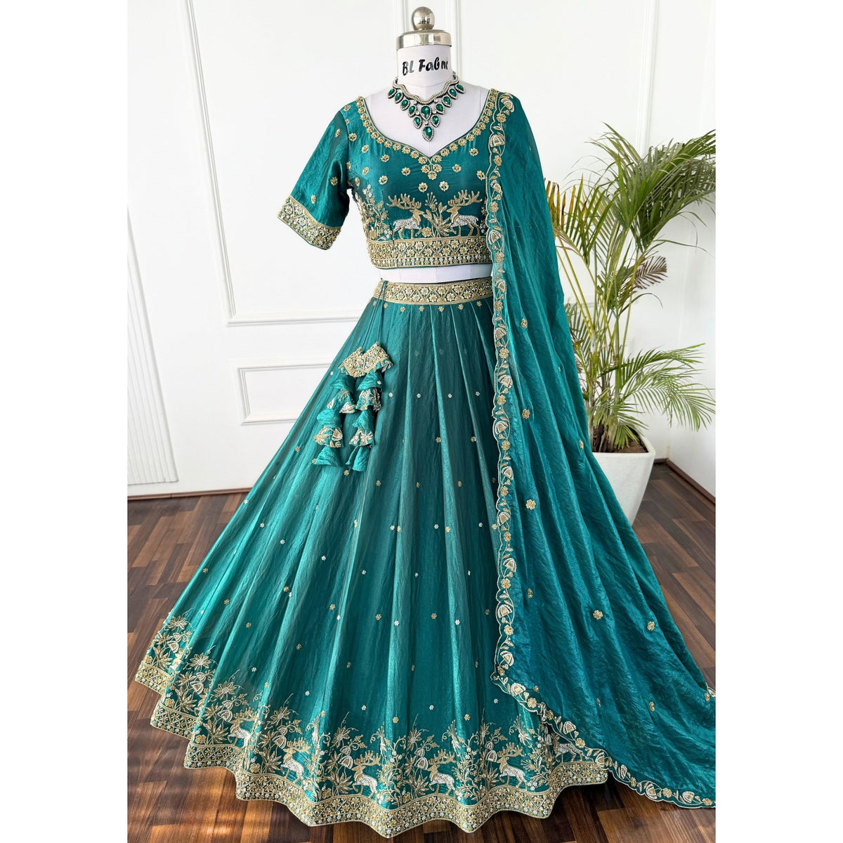 Mid Green color Hand Embroidery work Designer Lehenga Choli for Wedding Function BL1551