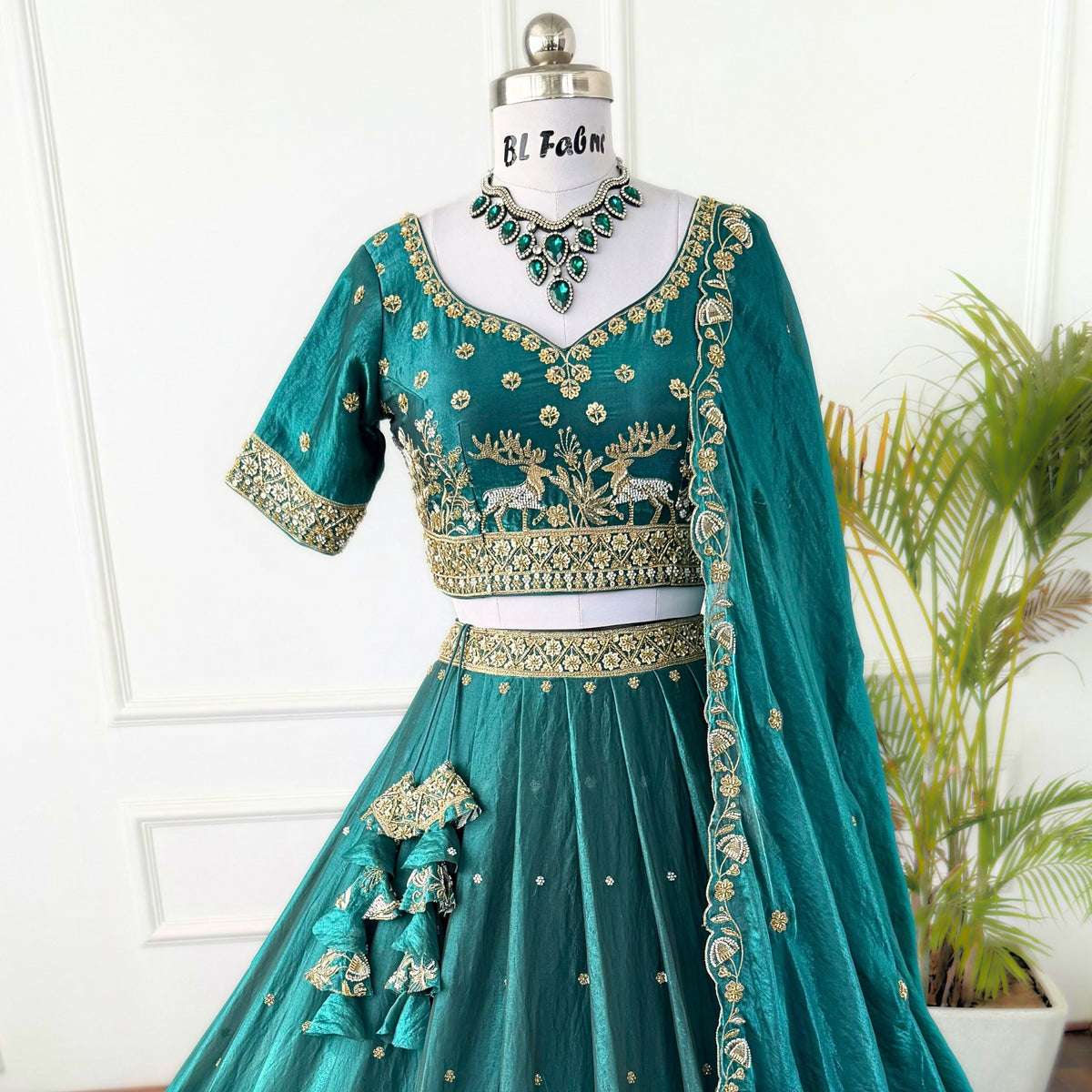 Mid Green color Hand Embroidery work Designer Lehenga Choli for Wedding Function BL1551