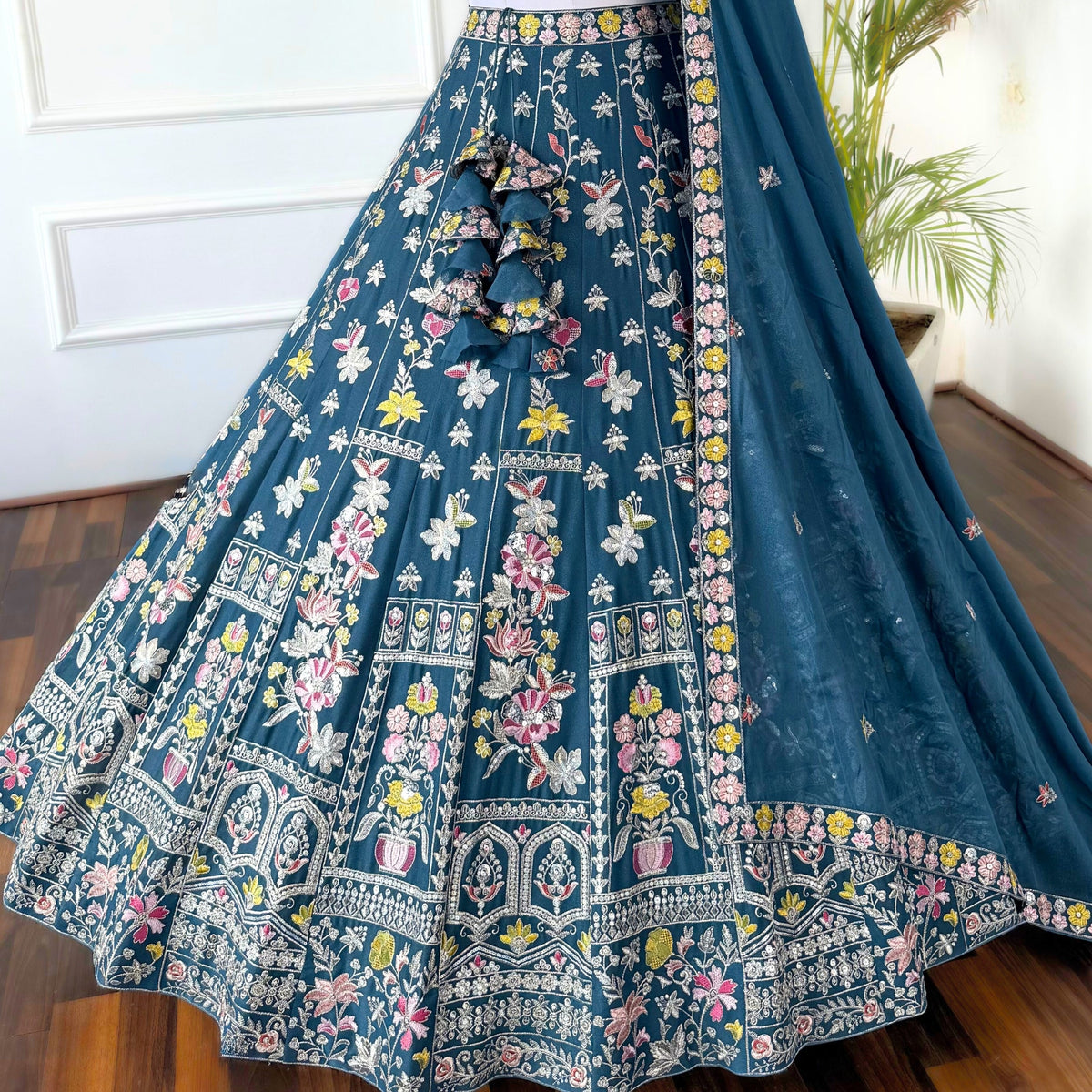Skyblue color Zari & Thread Embroidery work Designer Lehenga Choli BL1553