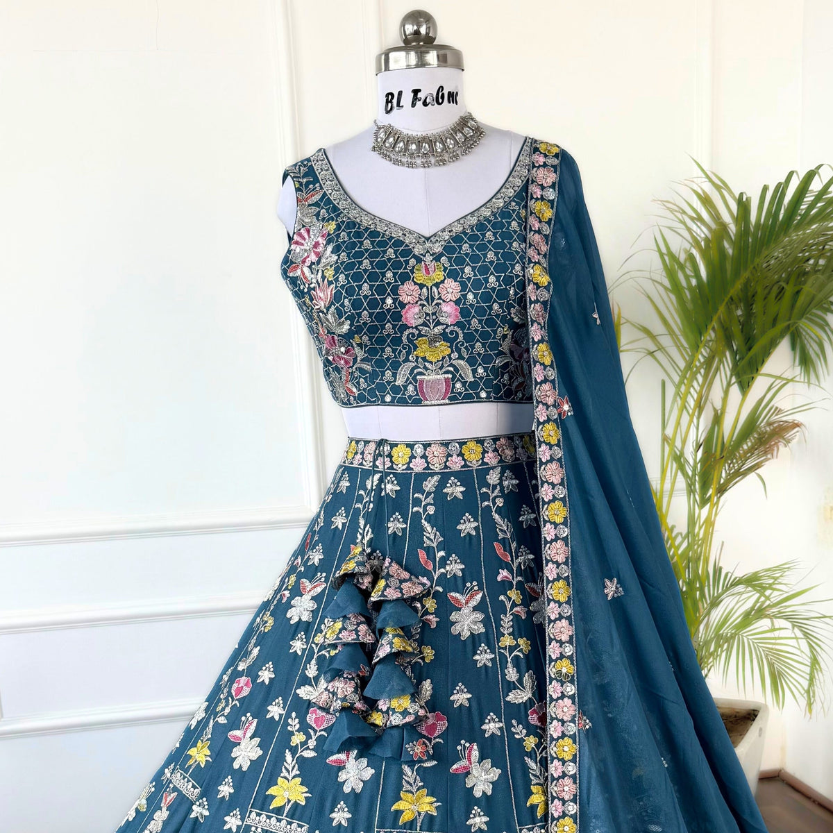 Skyblue color Zari & Thread Embroidery work Designer Lehenga Choli BL1553