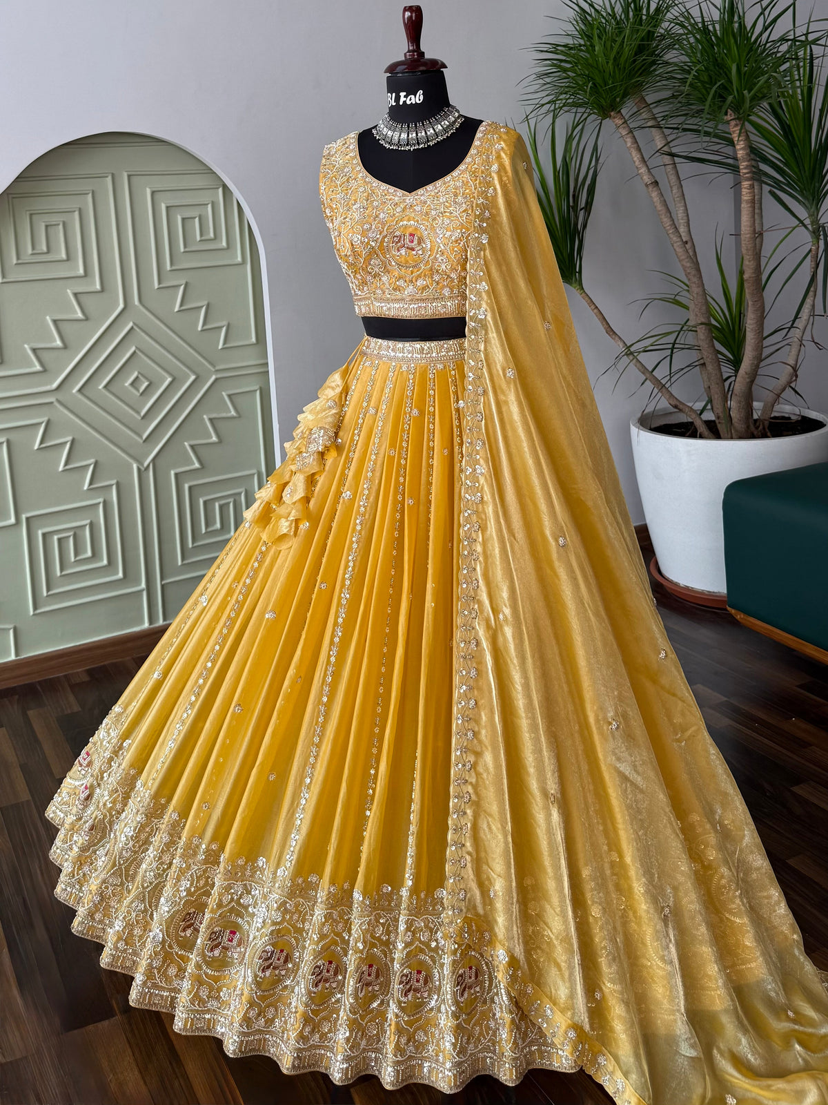 Yellow color Hand Embroidery work Designer Lehenga Choli for Wedding Function BL1621