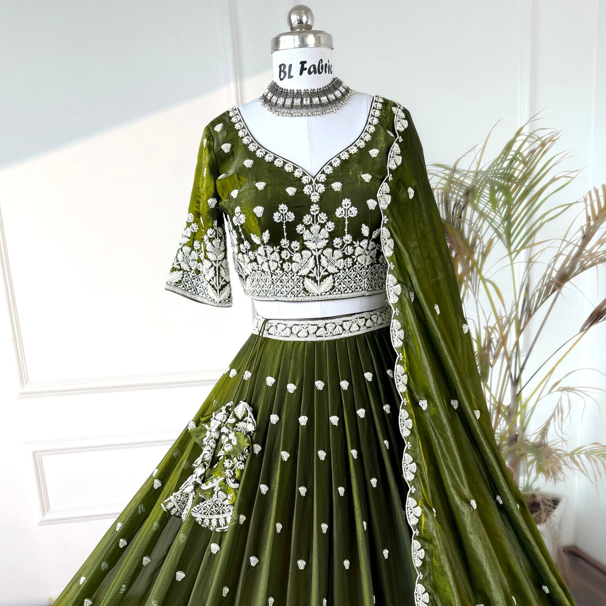 Mehendi Green color Hand Embroidery work Designer Lehenga Choli for Wedding Function BL1559