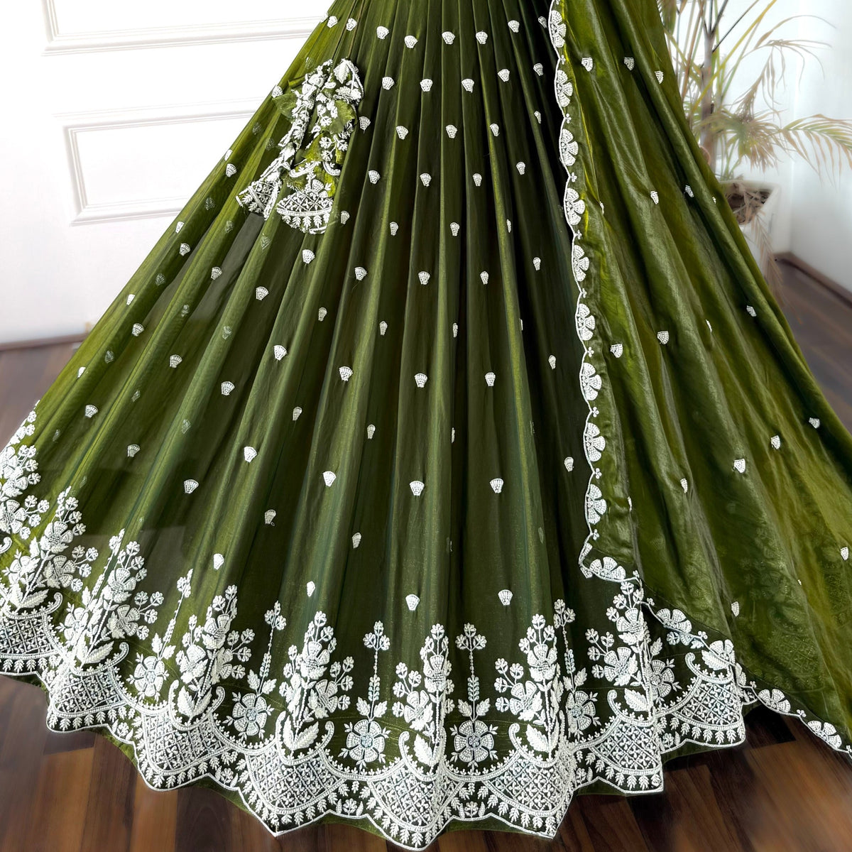 Mehendi Green color Hand Embroidery work Designer Lehenga Choli for Wedding Function BL1559