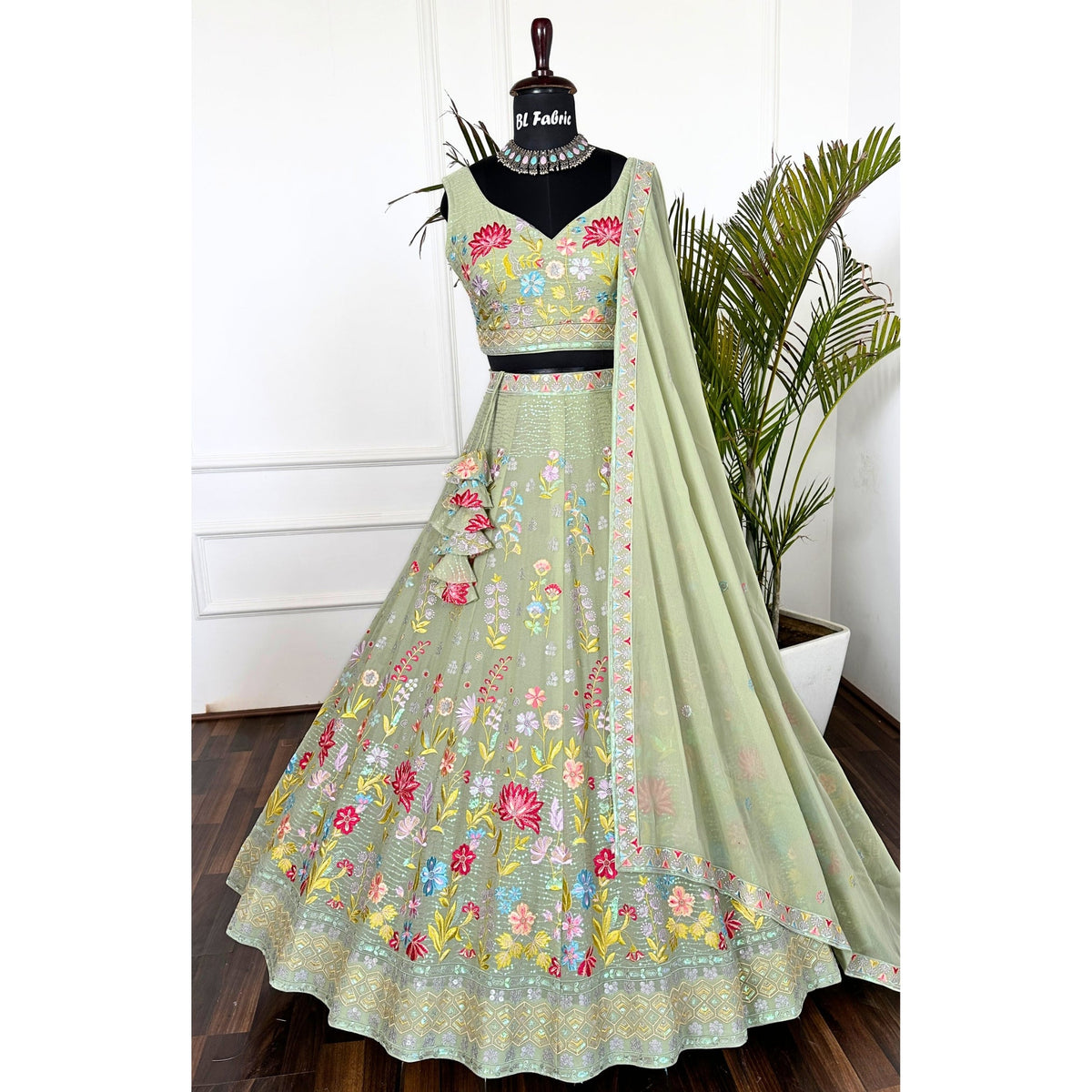 Light Green color Embroidery & Sequence work Designer Lehenga Choli for Wedding Function BL1456