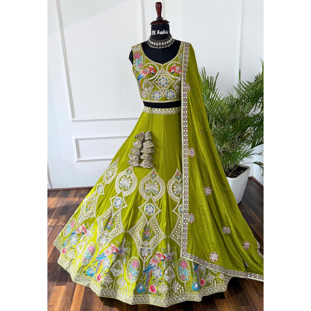 Parrot Green color Sequence Thread work Designer Wedding Lehenga Choli For Wedding Function BL1564