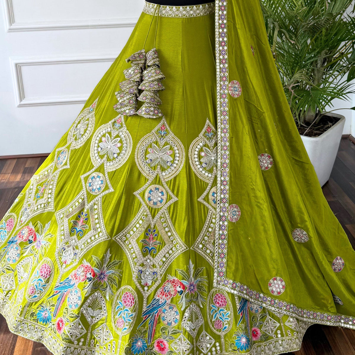 Parrot Green color Sequence Thread work Designer Wedding Lehenga Choli For Wedding Function BL1564