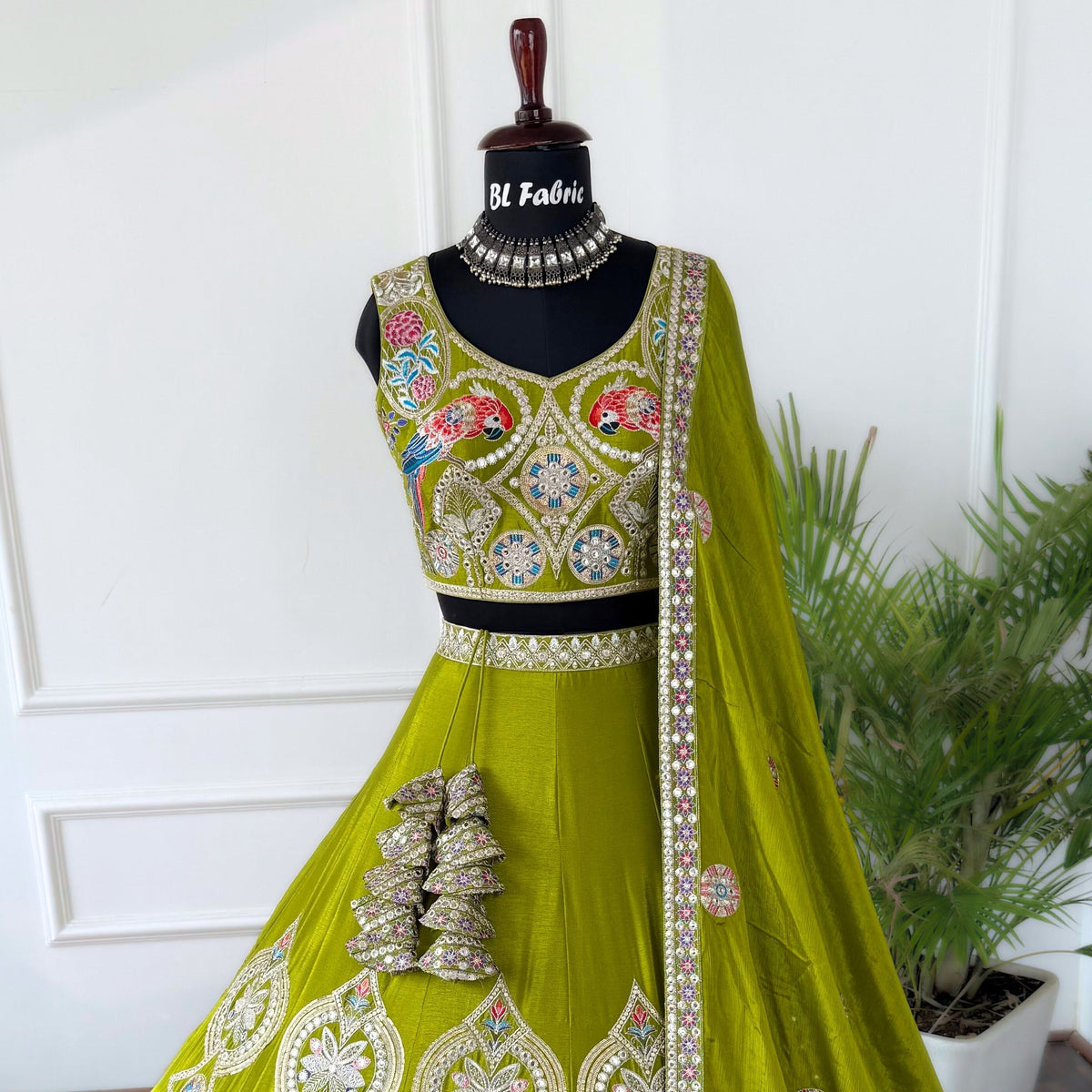 Parrot Green color Sequence Thread work Designer Wedding Lehenga Choli For Wedding Function BL1564