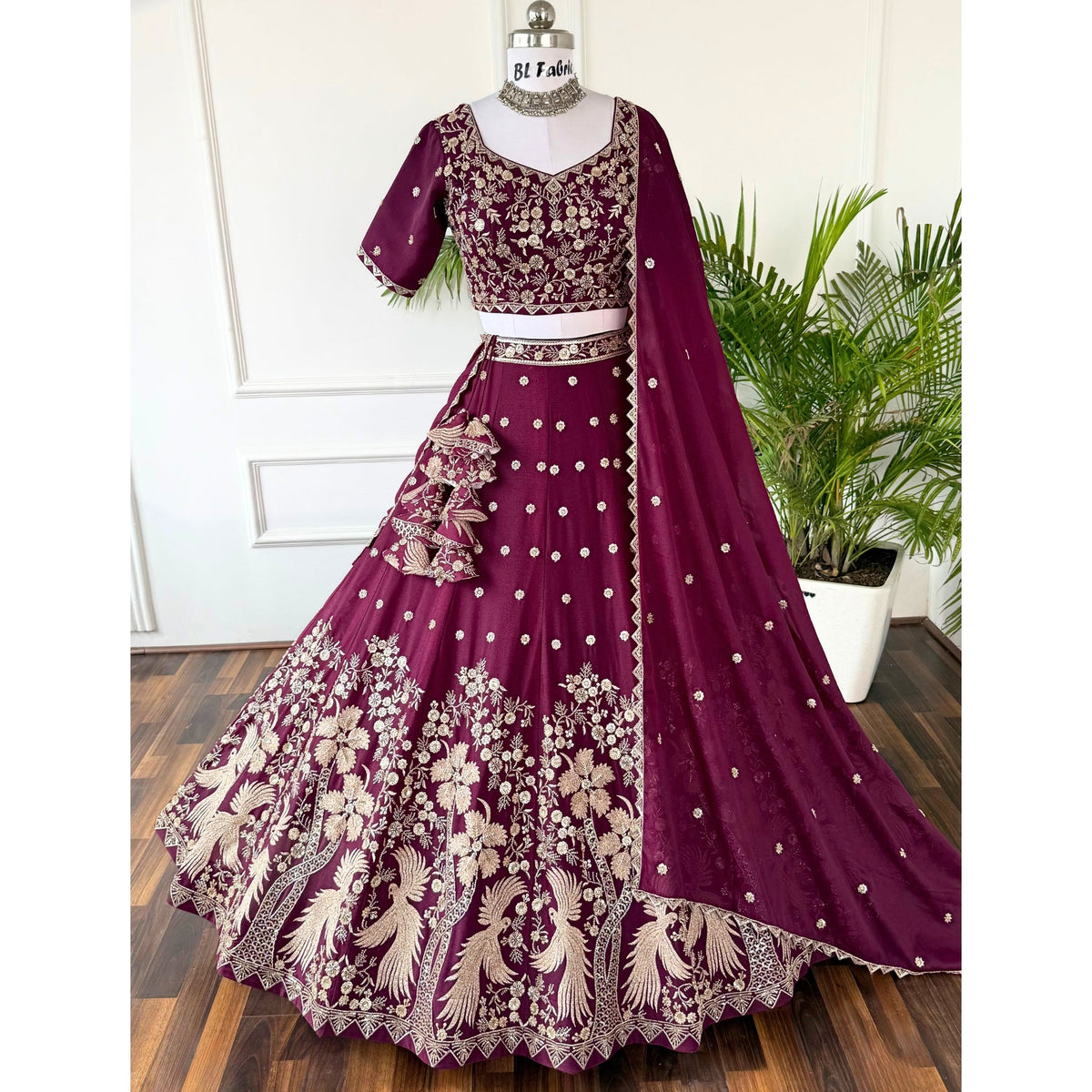 Purple color Hand Embroidery machine work Designer Lehenga Choli for Wedding Function BL1568