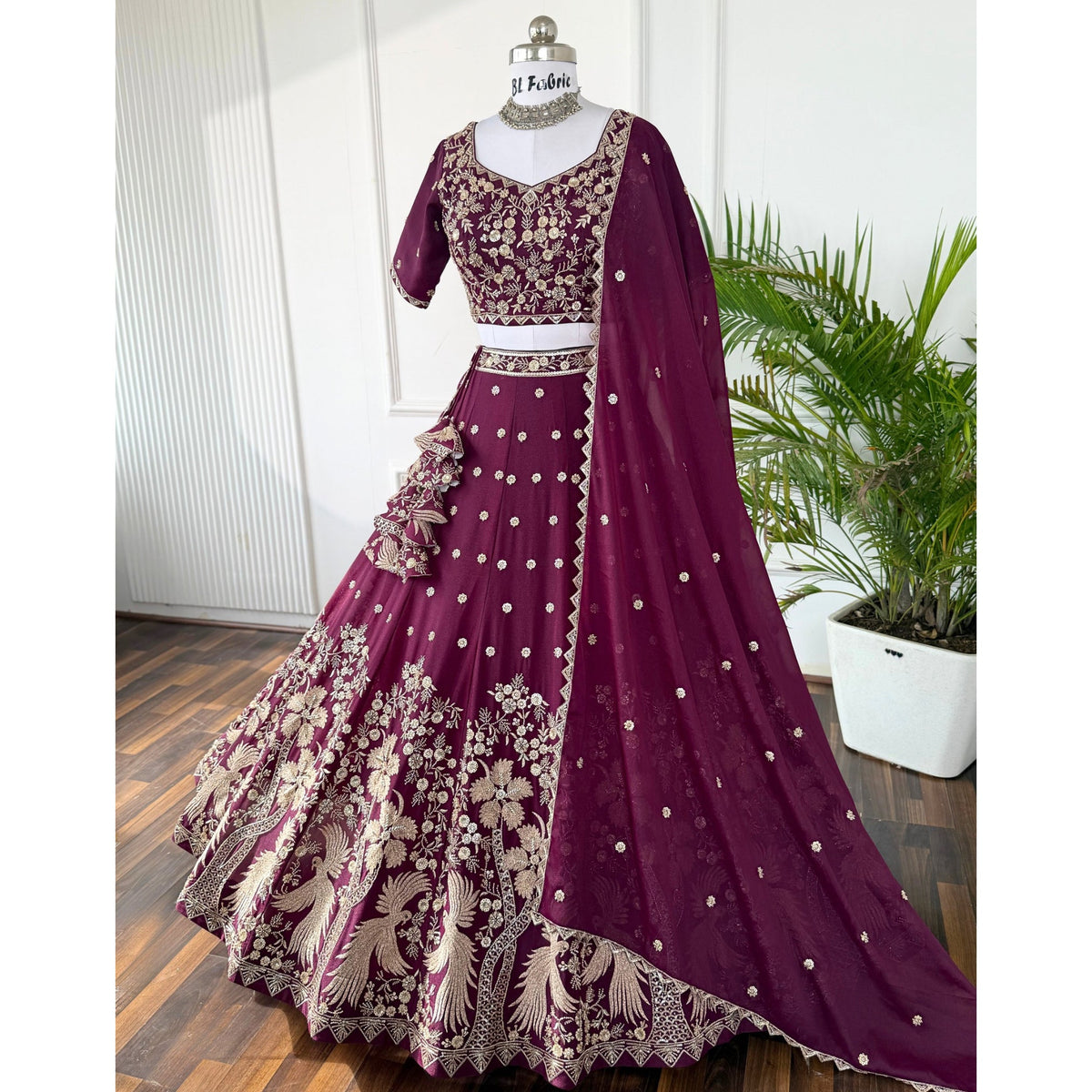 Purple color Hand Embroidery machine work Designer Lehenga Choli for Wedding Function BL1568